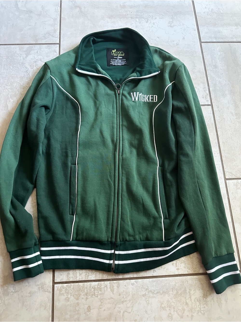 Wicked Women's Dark Green Varsity Zip Jacket with White Trim